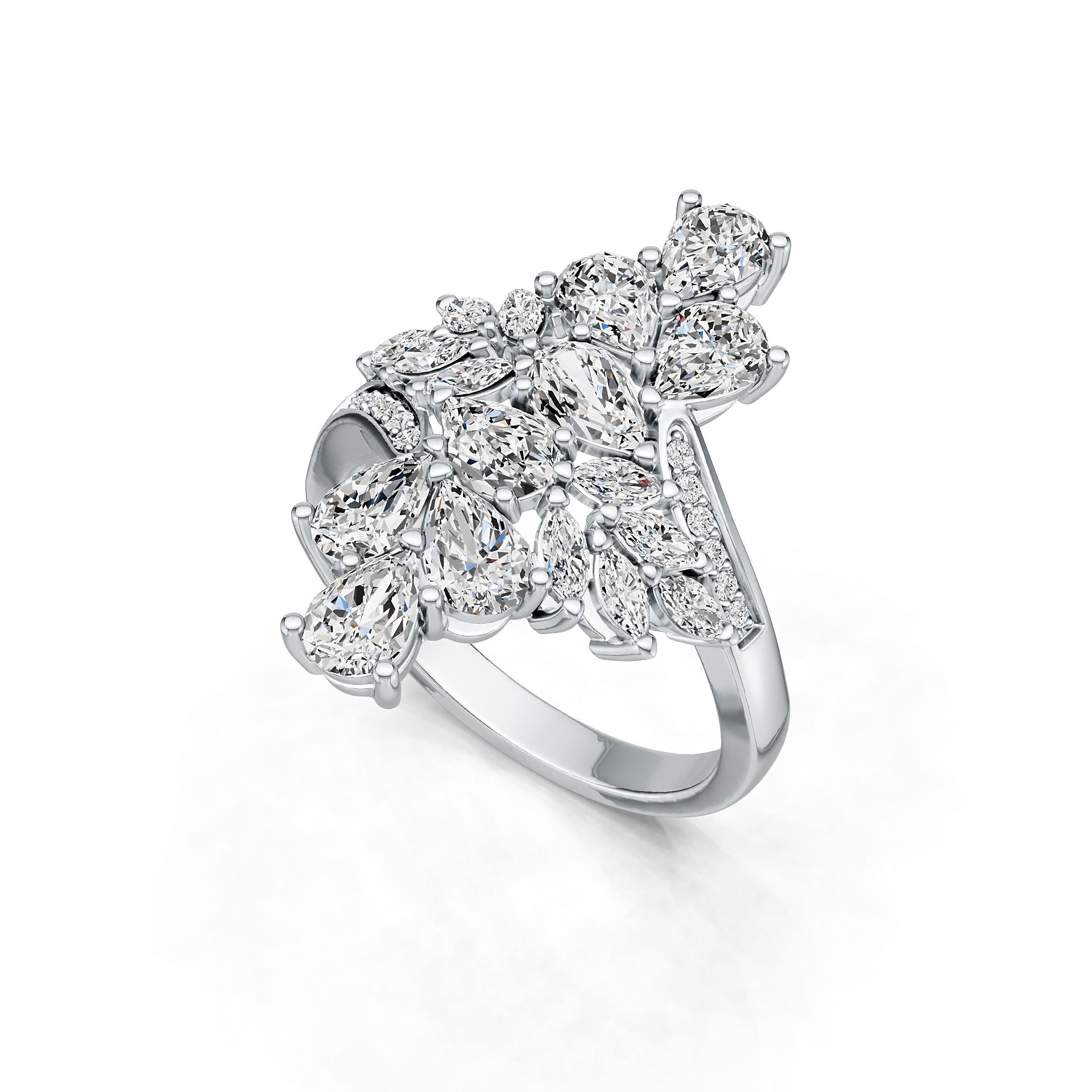 Platinum Semi Mount Ring Setting Pear PE 6X4mm MQ 4X2mm Diamond Accent DHJ