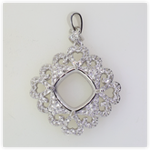 18K Gold Semi Mount Pendant Setting Cushion CU 10X10mm Diamond Accent DHJ