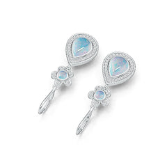 18K Gold Semi Mount Earrings Setting Pear PE 10X8mm RD 4X4mm Cabochon Diamond Accent DHJ
