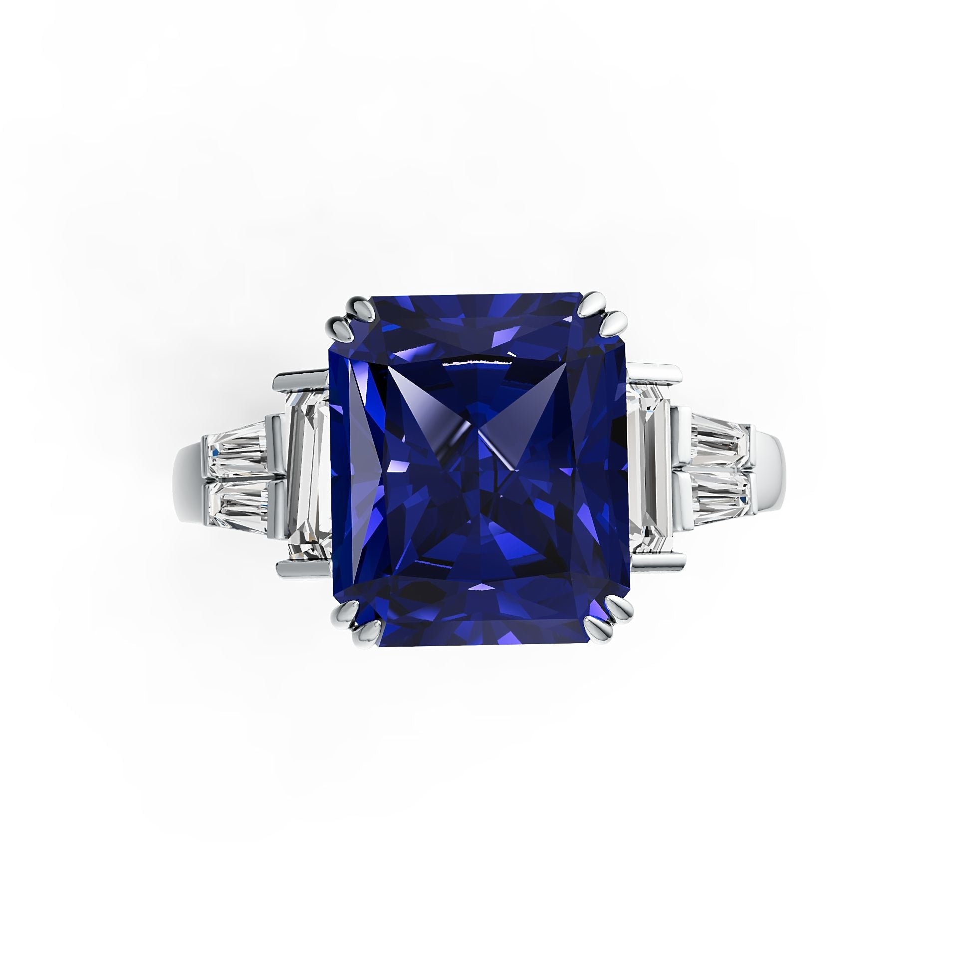 Sterling Silver Semi Mount Ring Setting Emerald OCT 12X10mm BG 6X3mm BG 4X2mm DHJ