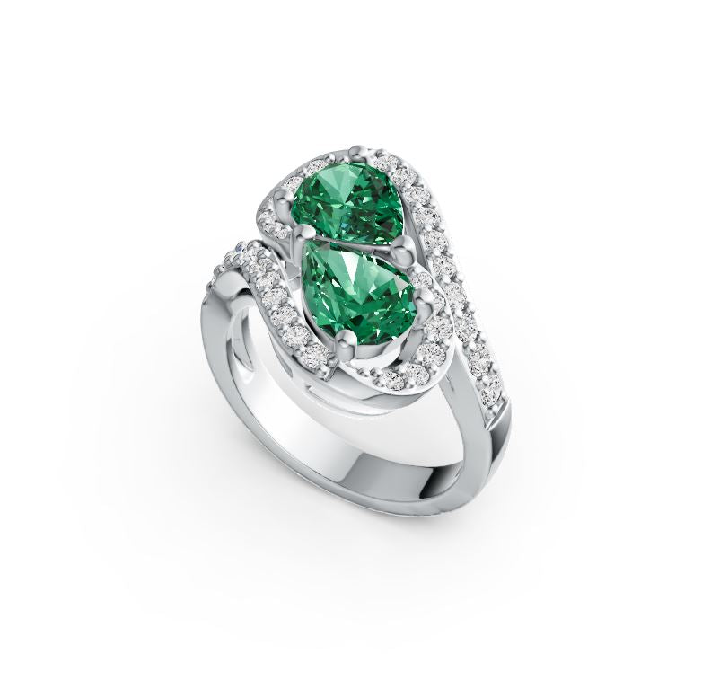 10K Gold Semi Mount Ring Setting Pear PE 8X6mm with White Topaz Moissanite Accent DHJ