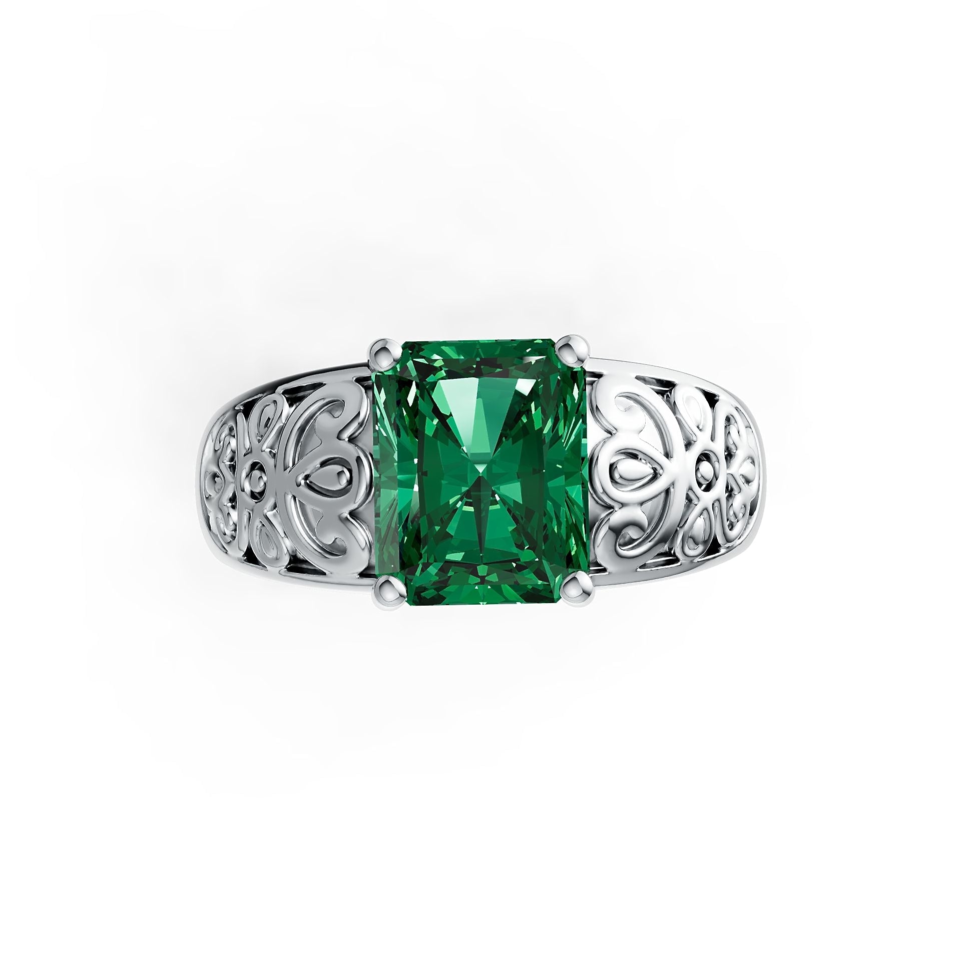Sterling Silver Semi Mount Ring Setting Emerald OCT 10X8mm Vintage-Inspired Filigree DHJ