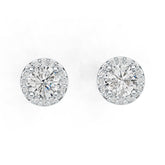 18K Gold Semi Mount Earrings Setting Round RD 4x4mm Halo Diamond Accent DHJ