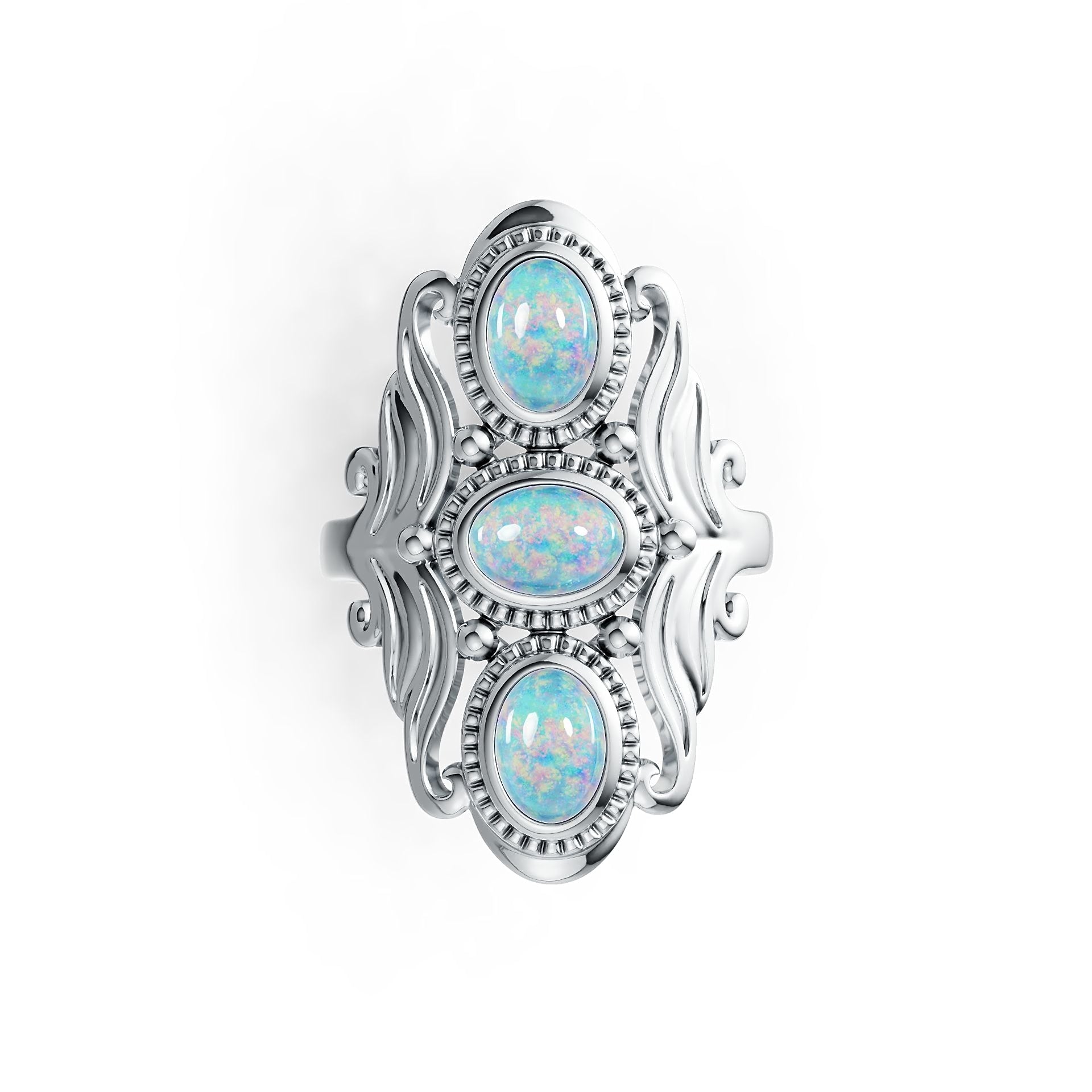 Sterling Silver Semi Mount Ring Setting Oval OV 7X5mm Cabochon Vintage-Inspired DHJ