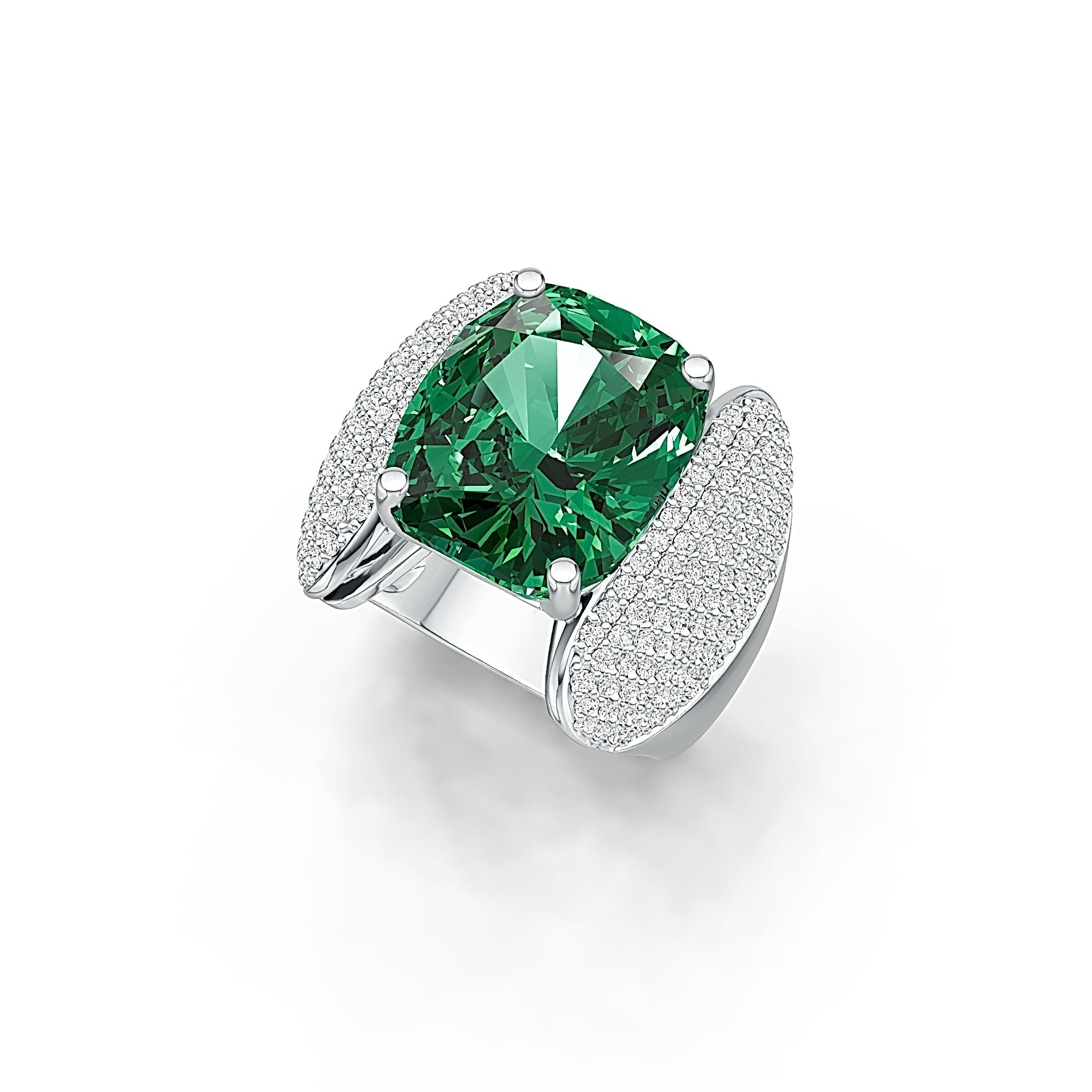 Platinum Semi Mount Ring Setting Cushion CU 14X12mm with White Topaz Diamond Accent DHJ