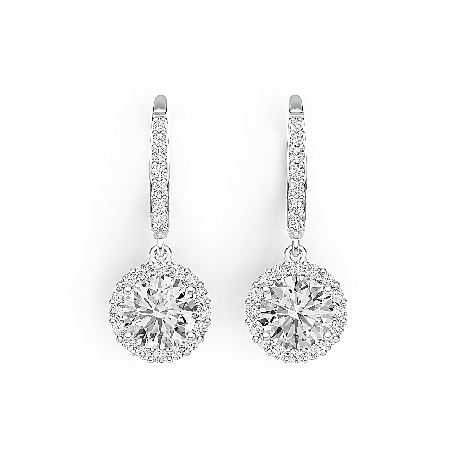 Platinum Semi Mount Earrings Setting Round RD 8x8mm Halo Drop Earrings Diamond Accent DHJ
