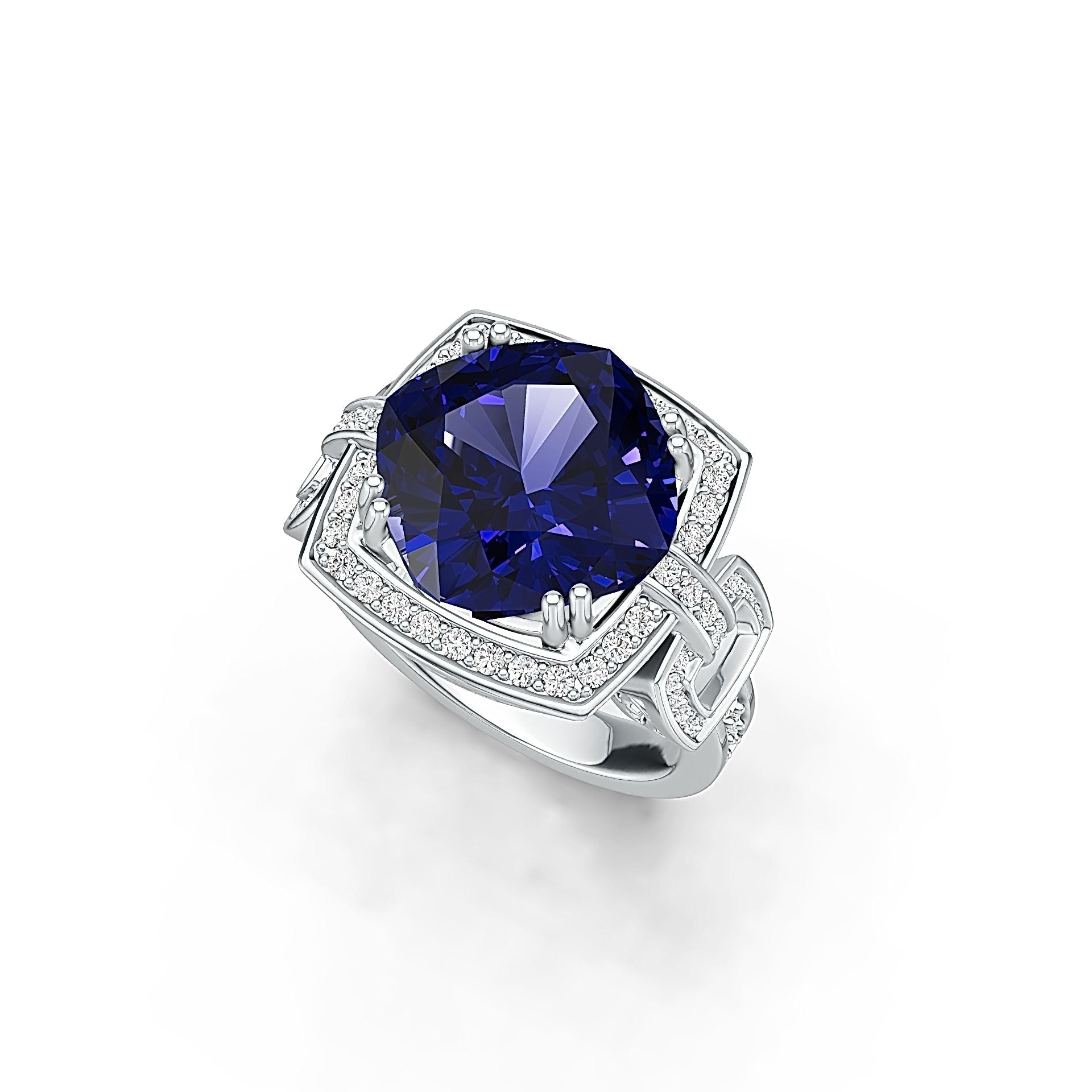 18K Gold Semi Mount Ring Setting Cushion CU 12X12mm with Diamond Accent DHJ