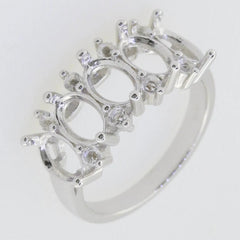 Platinum Semi Mount Ring Setting Oval OV 7x5mm Multi Stone Band Half Enternity Diamond Accent DHJ