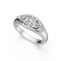 Platinum Semi Mount Ring Setting Round RD 6x6mm PE 5X3mm Diamond Accent DHJ