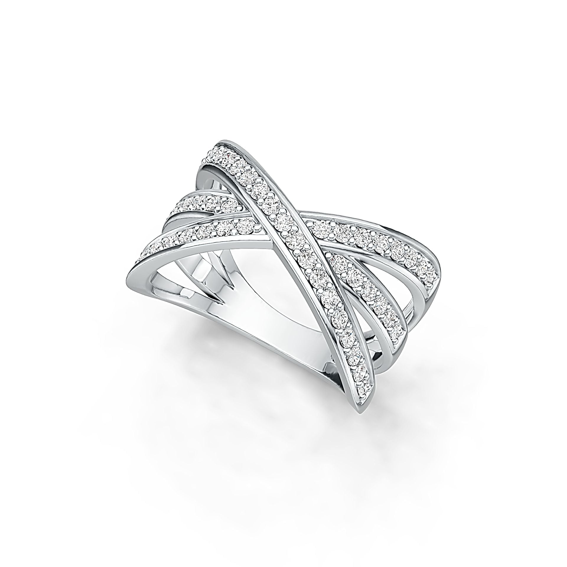 10K Gold Crossover Ring with White Topaz or Moissanite Moissanite Accent DHJ