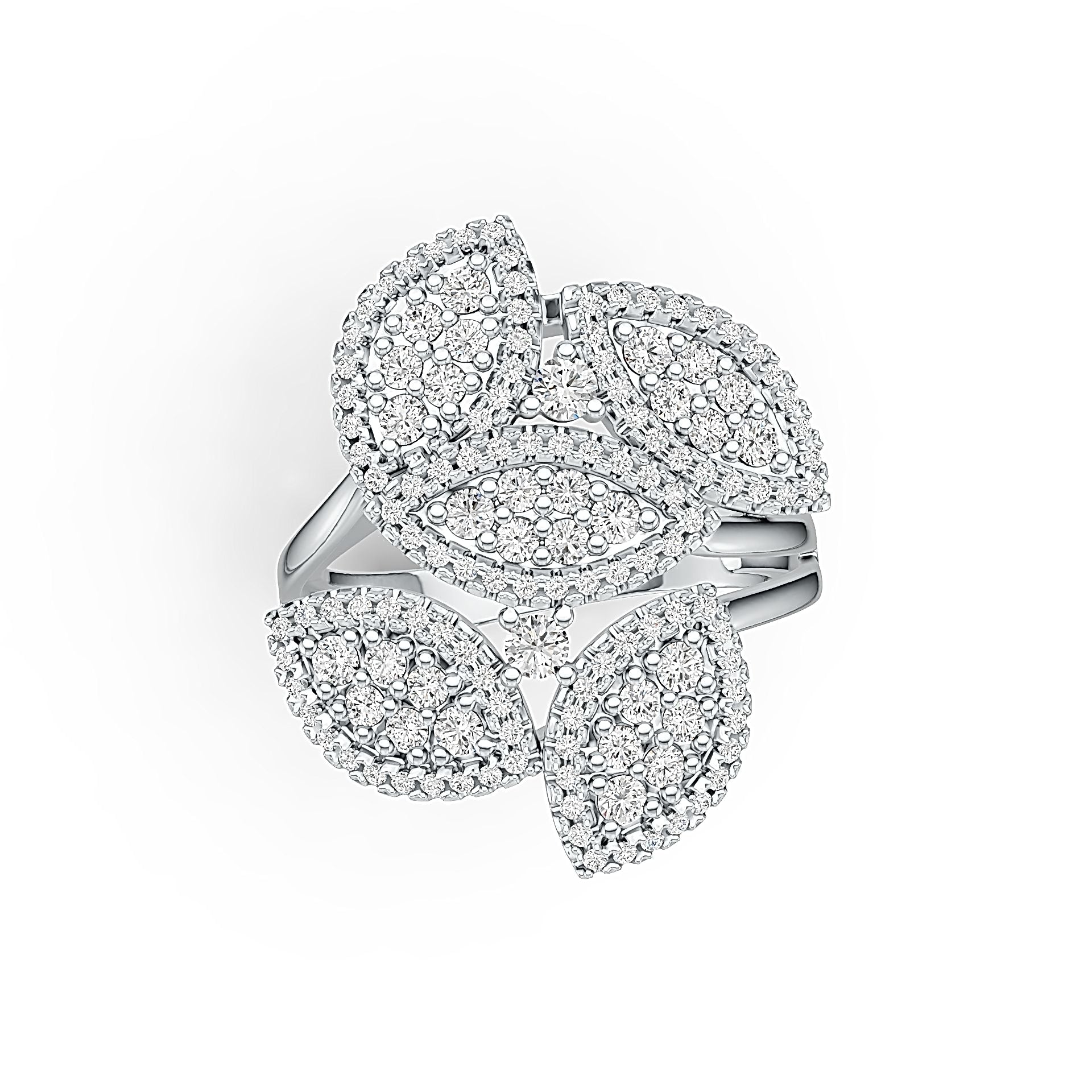 Sterling Silver Ring 5 Leaves Theme with White Topaz or Moissanite DHJ