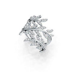 10K Gold Ring with White Topaz or Moissanite Leaf-and-Vine Theme Bypass Moissanite Accent DHJ