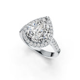 18K Gold Semi Mount Ring Setting Pear PE 12X10mm Halo Diamond Accent DHJ