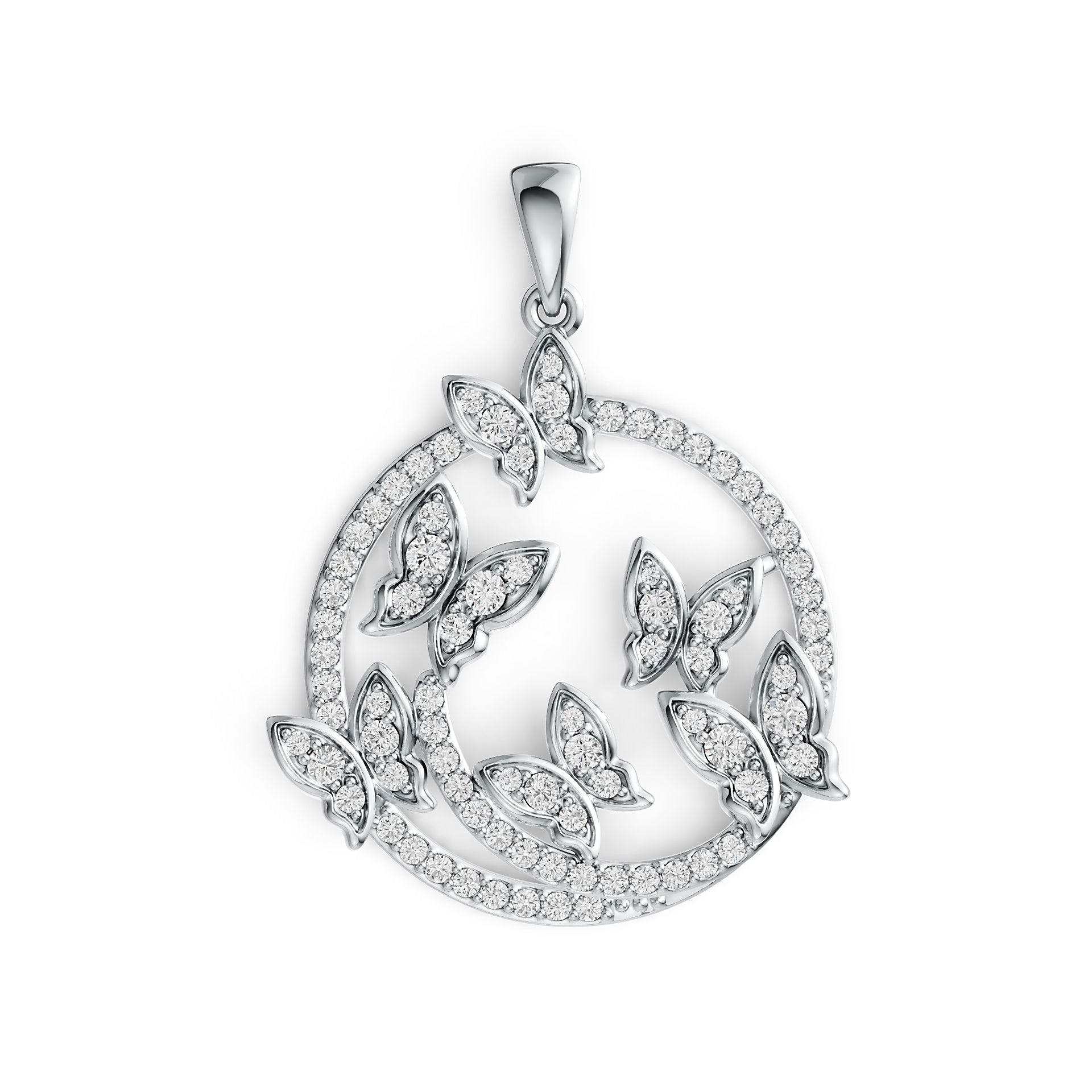 Sterling Silver Pendant with White Topaz or Moissanite Butterfly Theme DHJ