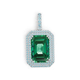Sterling Silver Semi Mount Pendant Setting Emerald OCT 15x10mm Double Halo Syzjewelry