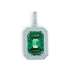 Sterling Silver Semi Mount Pendant Setting Emerald OCT 15x10mm Double Halo Syzjewelry