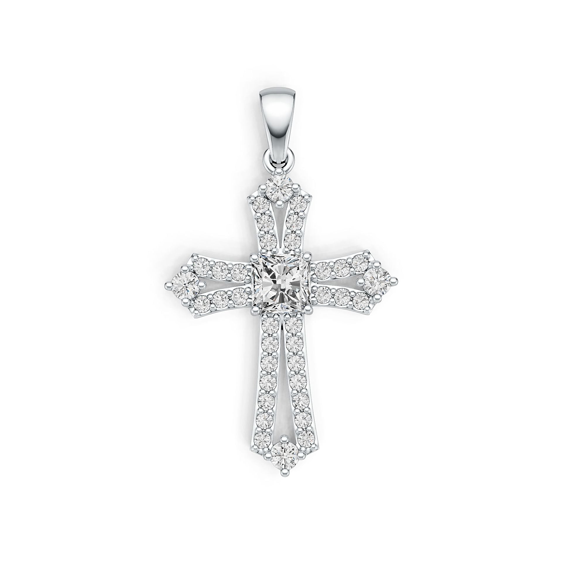 18K Gold Semi Mount Pendant Setting Emerald OCT 5X5mm Cross Theme Diamond Accent DHJ
