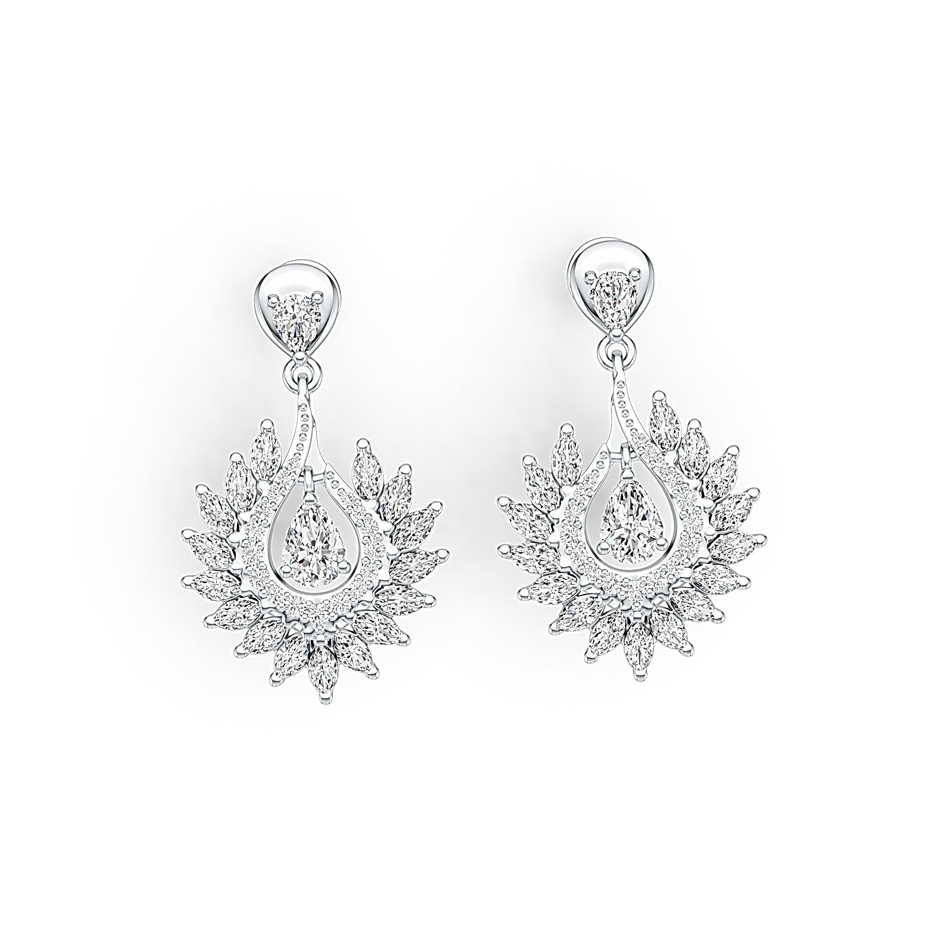 Sterling Silver Semi Mount Earrings Setting Pear PE 6X4mm with White Topaz DHJ