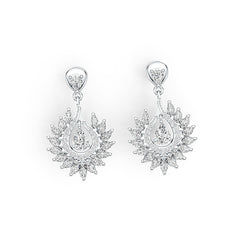 Sterling Silver Semi Mount Earrings Setting Pear PE 6X4mm with White Topaz DHJ