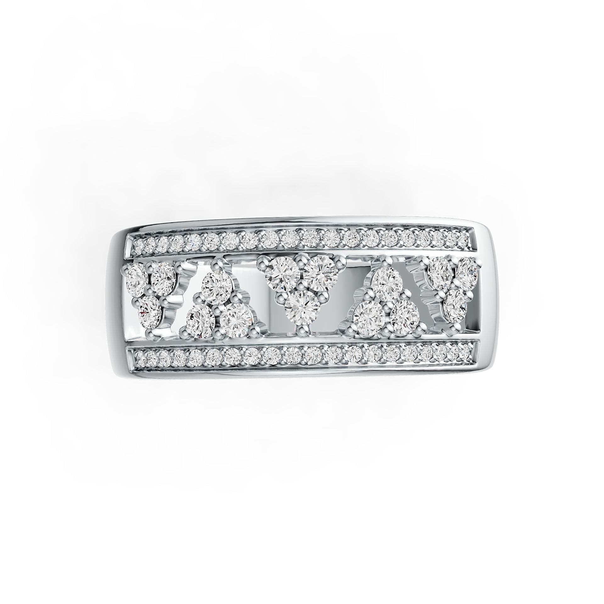 Sterling Silver Ring Geometric Openwork Theme with White Topaz or Moissanite DHJ