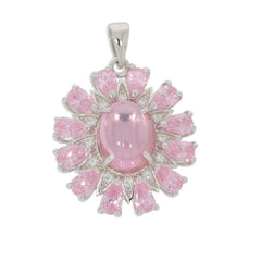 18K Gold Semi Mount Pendant Setting Oval OV 10x8mm Cabochon PE 5x3mm Diamond Accent Syzjewelry