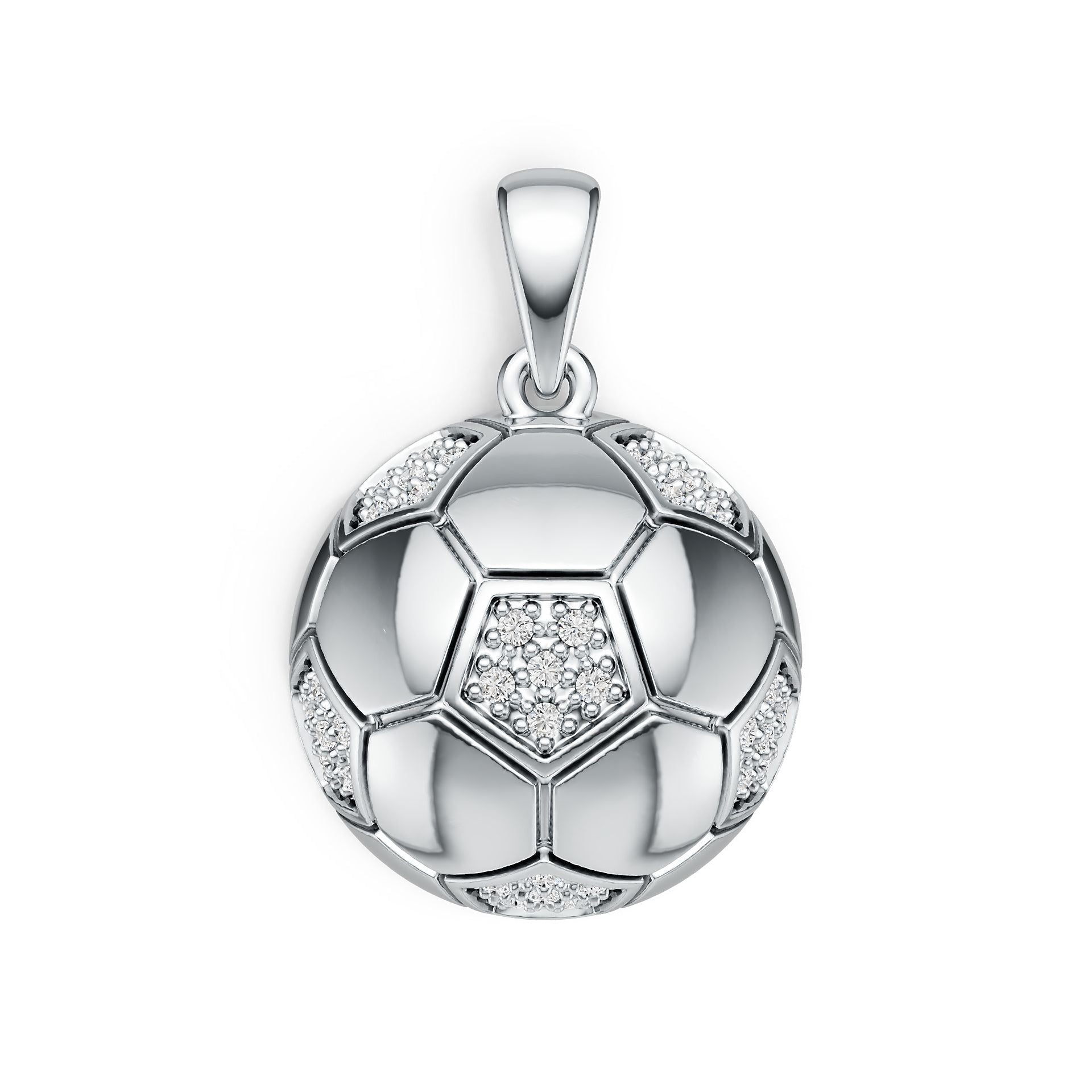 Sterling Silver Pendant with White Topaz or Moissanite Soccer Ball Theme DHJ