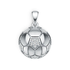 Sterling Silver Pendant with White Topaz or Moissanite Soccer Ball Theme DHJ