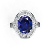 Platinum Semi Mount Ring Setting Oval OV 12X10mm Cabochon Baguette Halo Diamond Accent DHJ