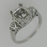 Platinum Semi Mount Ring Setting Cushion CU 8x8mm Vintage Reproductio Art Deco Fleur De Lis Syzjewelry