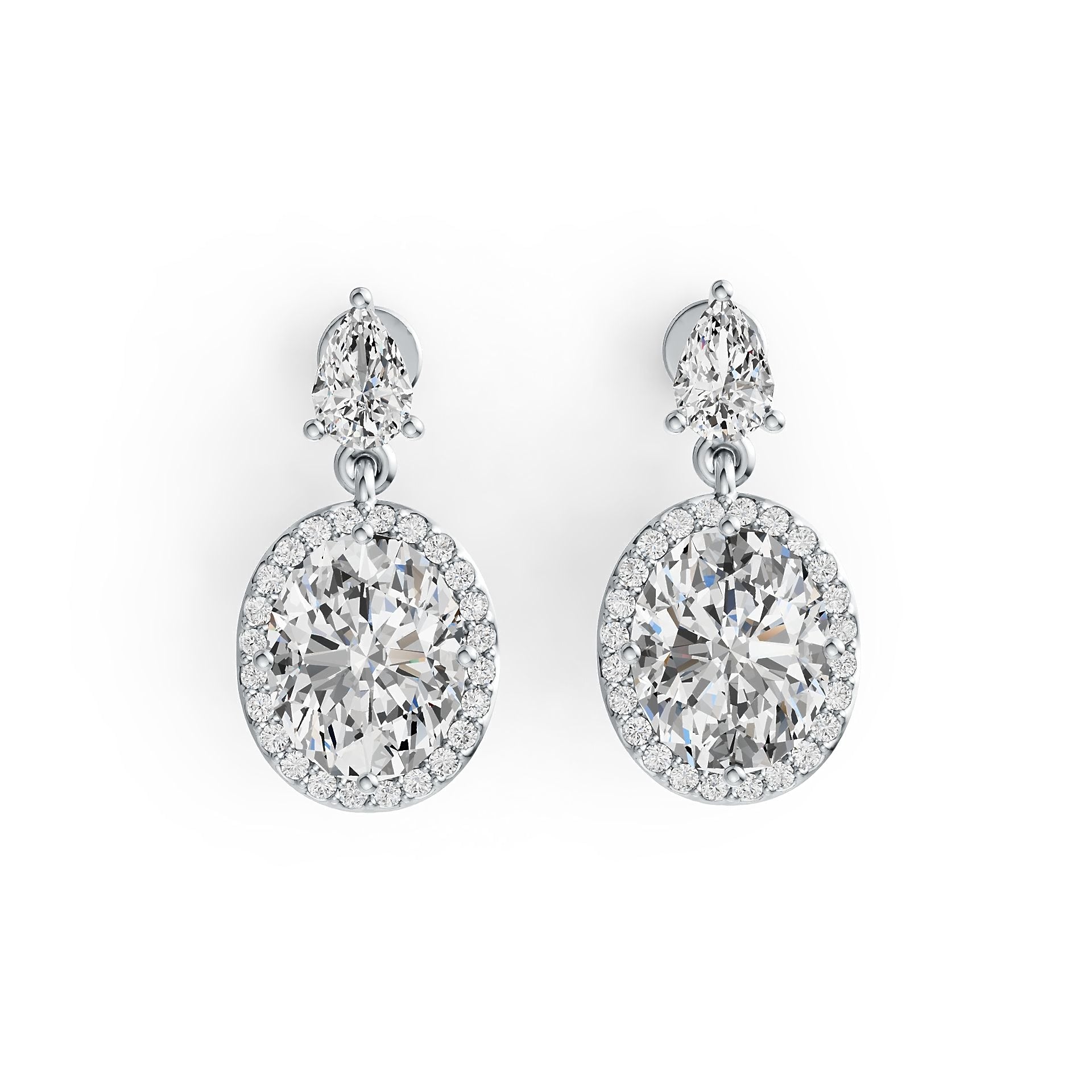 14K Gold Semi Mount Earrings Setting Oval OV 10X8mm PE 6X4mm Diamond Accent DHJ