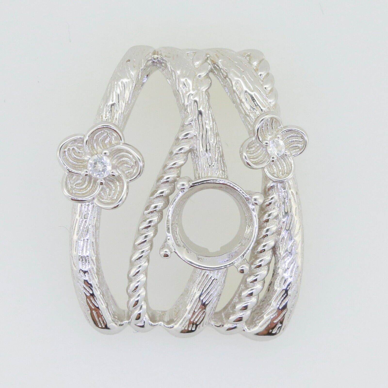 14K Gold Semi Mount Pendant Setting RD 8x8mm Diamond Accent Syzjewelry