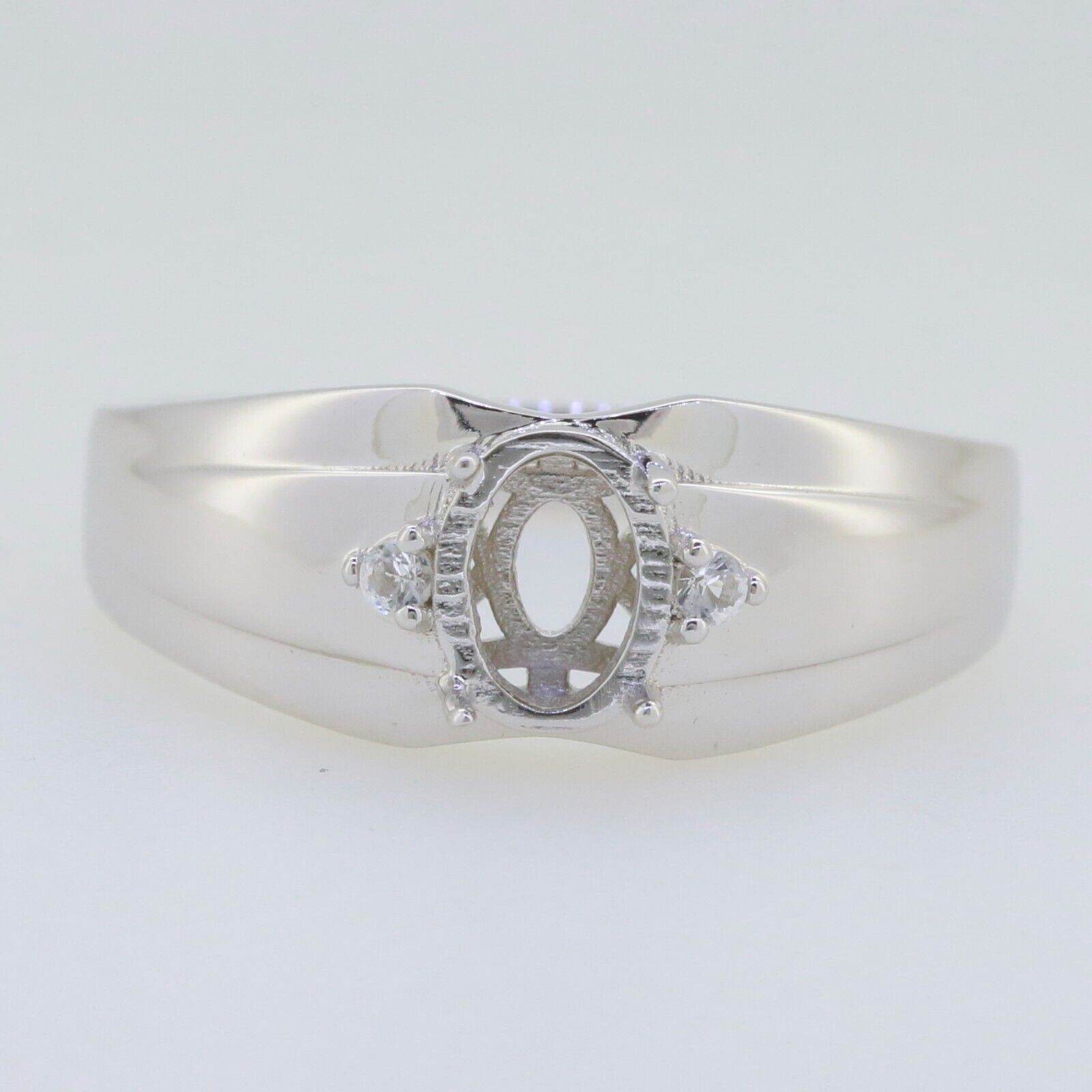 Men's 18K Gold Semi Mount Ring Setting Oval OV 8x6mm White Topa Diamond Accent Syzjewelry