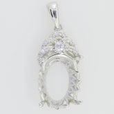 18K Gold Semi Mount Pendant Setting Oval OV 16X12mm PJ Diamond Accent Syzjewelry