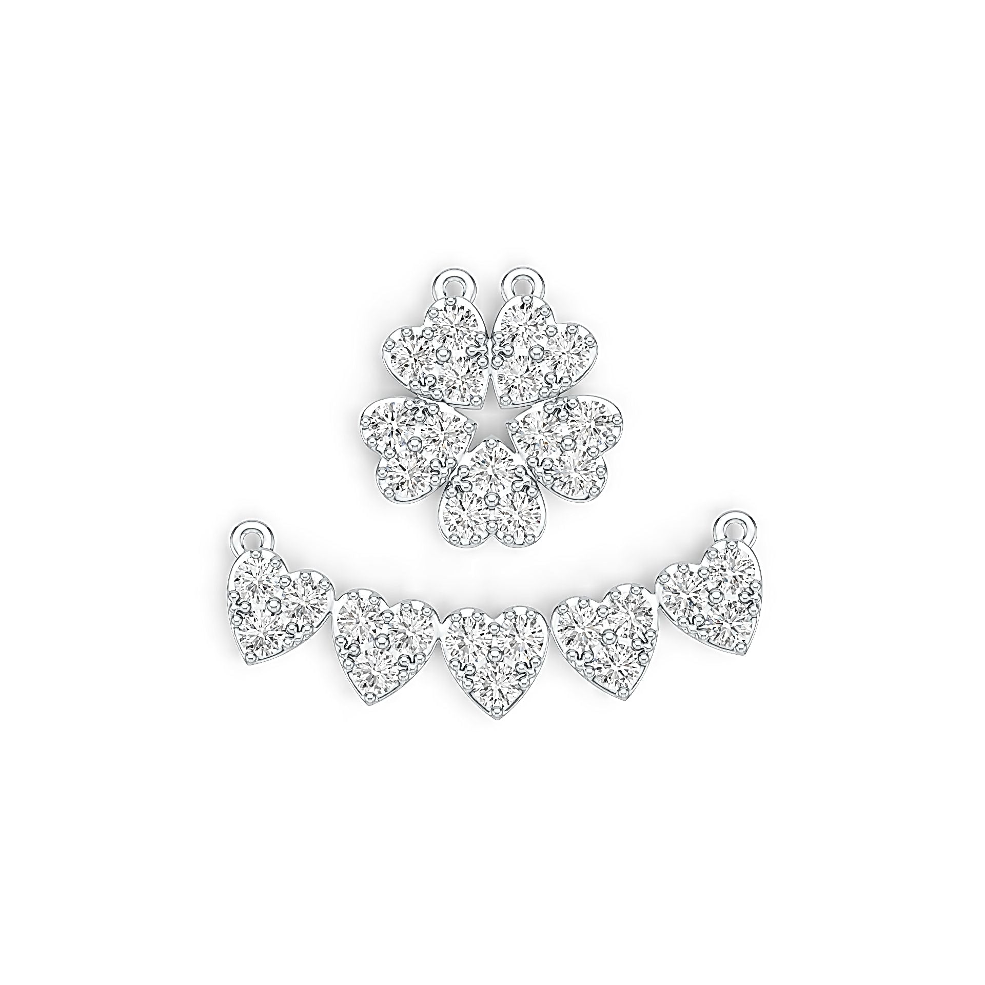 Sterling Silver Pendant Five Hearts Clover Theme with White Topaz or Moissanite - Syzjewelry