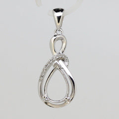 10K Gold Semi Mount Pendant Setting Pear PE 12x8mm W/ Moissanite Accent Syzjewelry