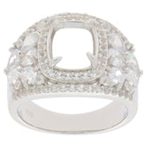 18K Gold Semi Mount Ring Setting Cushion CU 10X8mm Halo Dome Ring Diamond Accent DHJ