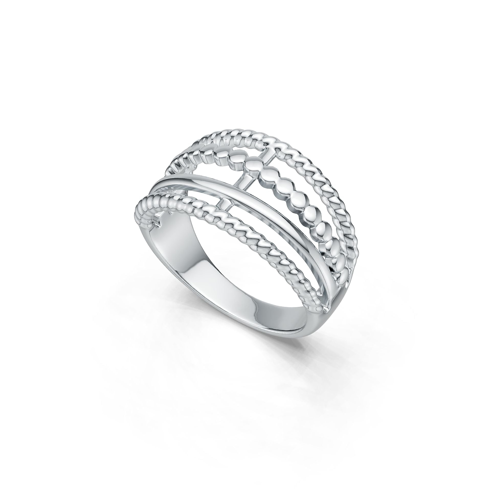 14K Gold Ring Multi-Row Wide Band Twisted Rope Theme DHJ