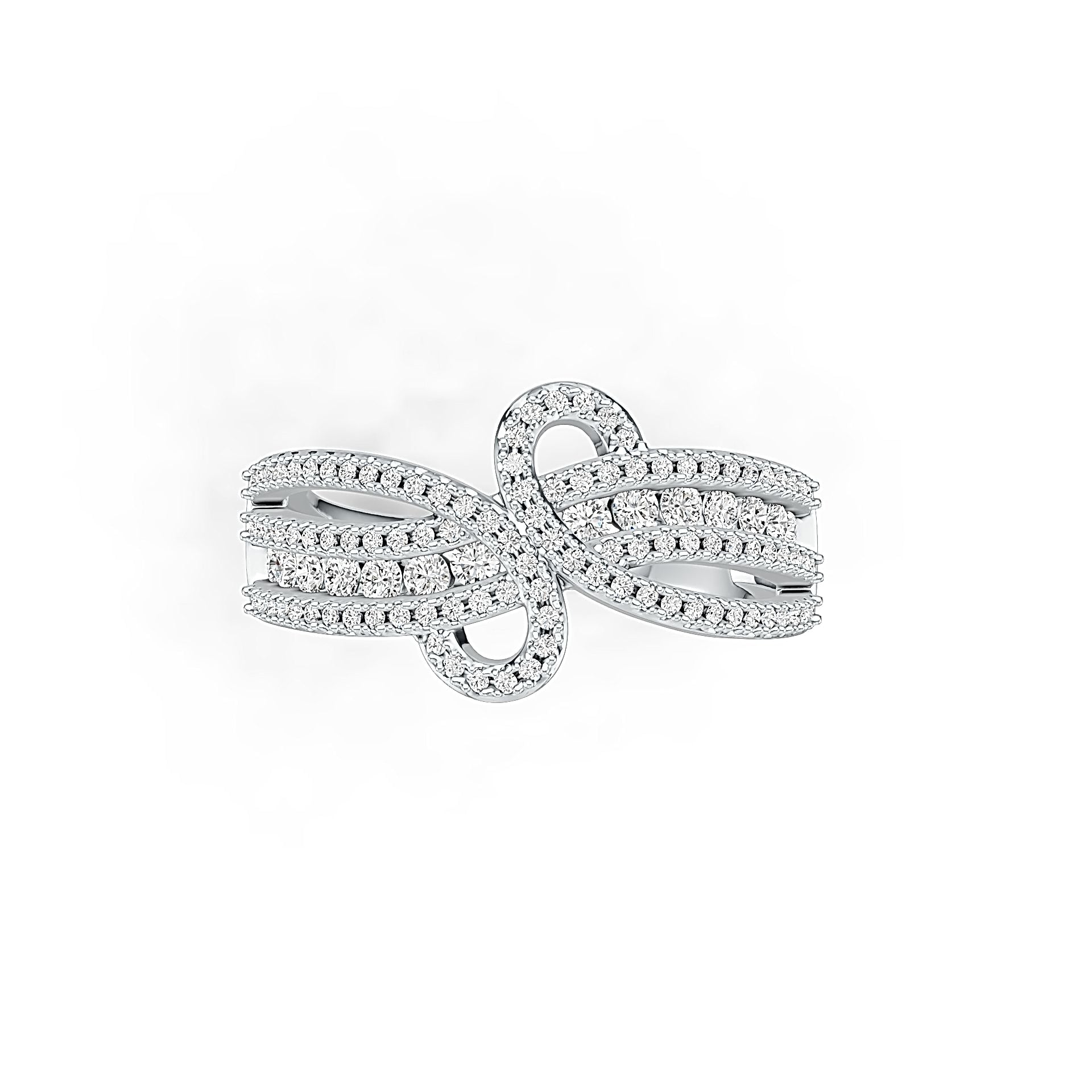 Sterling Silver Ring Bow Crossover Theme with White Topaz or Moissanite - Syzjewelry