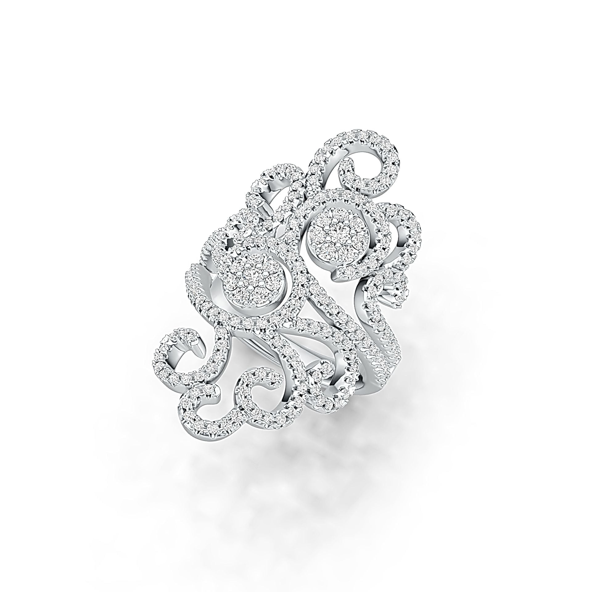 Platinum Cocktail Filigree Ring with White Topaz or Moissanite Diamond Accent DHJ