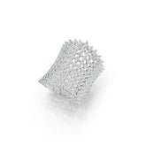Platinum Statement Ring Multi-Row with White Topaz or Moissanite Diamond Accent DHJ