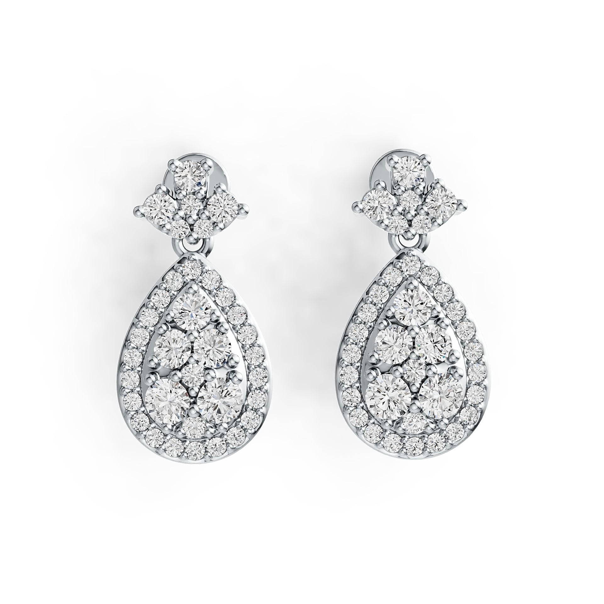 10K Gold Earrings Cluster Pear-Shaped with White Topaz or Moissanite Moissanite Accent DHJ