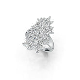Platinum Cluster Ring Floral Theme with White Topaz or Moissanite Diamond Accent DHJ