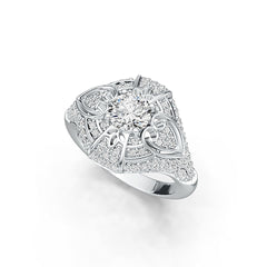 18K Gold Semi Mount Ring Setting Round RD 7X7mm with White Topaz Diamond Accent DHJ