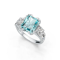 Platinum Semi Mount Ring Setting Emerald OCT 12x10mm and SQ 6x6mm 3 Stone Ring Diamond Accent DHJ