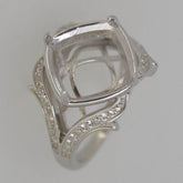 10K Gold Semi Mount Ring Setting Cushion CU 12x12mm Diagonal Split Moissanite Accent Syzjewelry