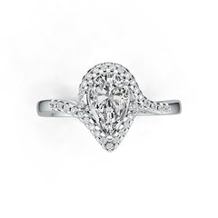 Sterling silver pear 9.5x6mm semi mount ring setting viewed at angle, ready for gemstone mounting