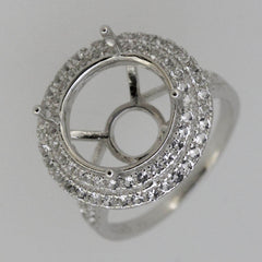 18K Gold Semi Mount Ring Setting Round RD 13x13mm Double Halo Diamond Accent Syzjewelry