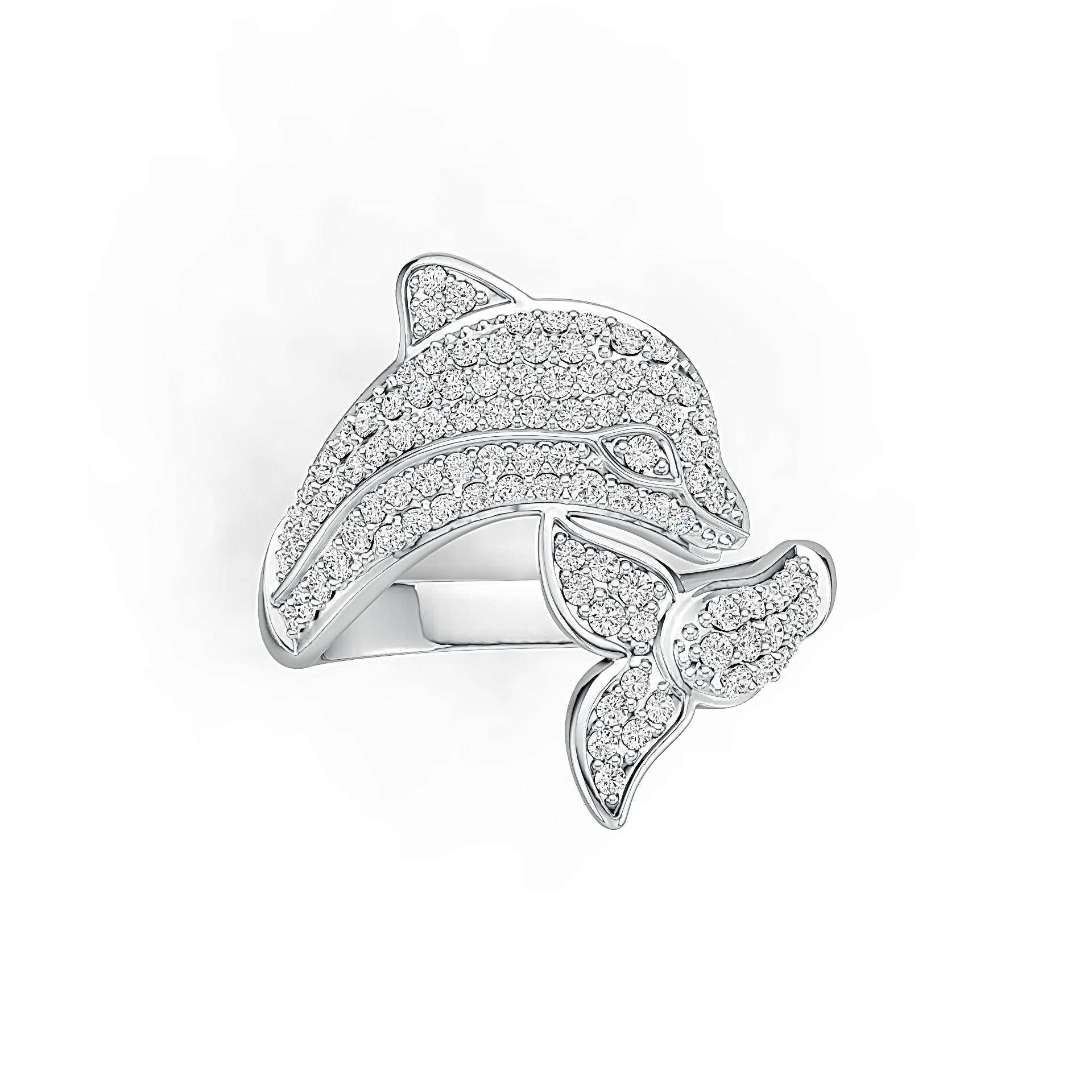 Sterling Silver Ring Fish Dolphin Theme with White Topaz or Moissanite DHJ