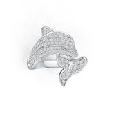 Sterling Silver Ring Fish Dolphin Theme with White Topaz or Moissanite DHJ