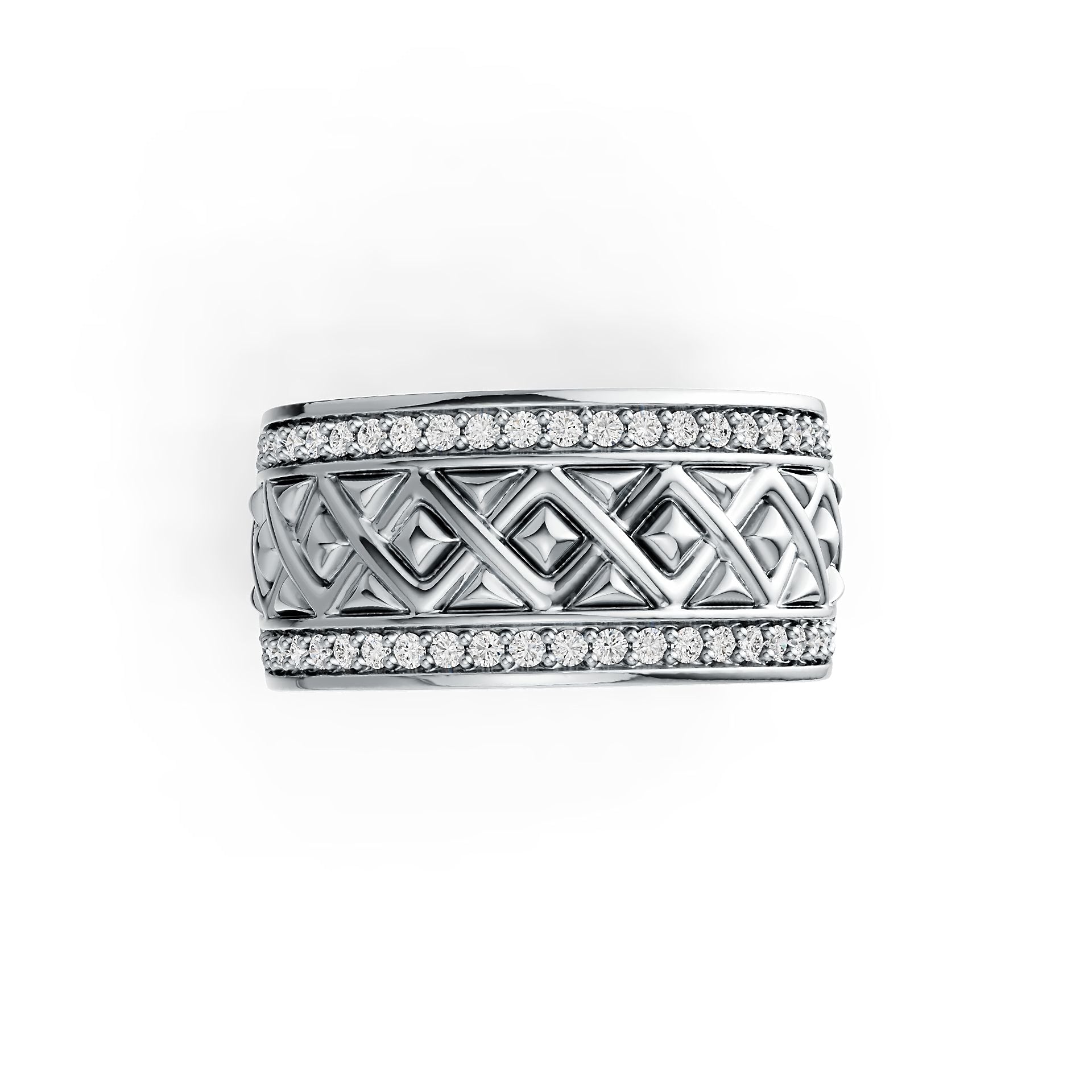 Sterling Silver Ring with White Topaz or Moissanite Wide Band Geometric DHJ
